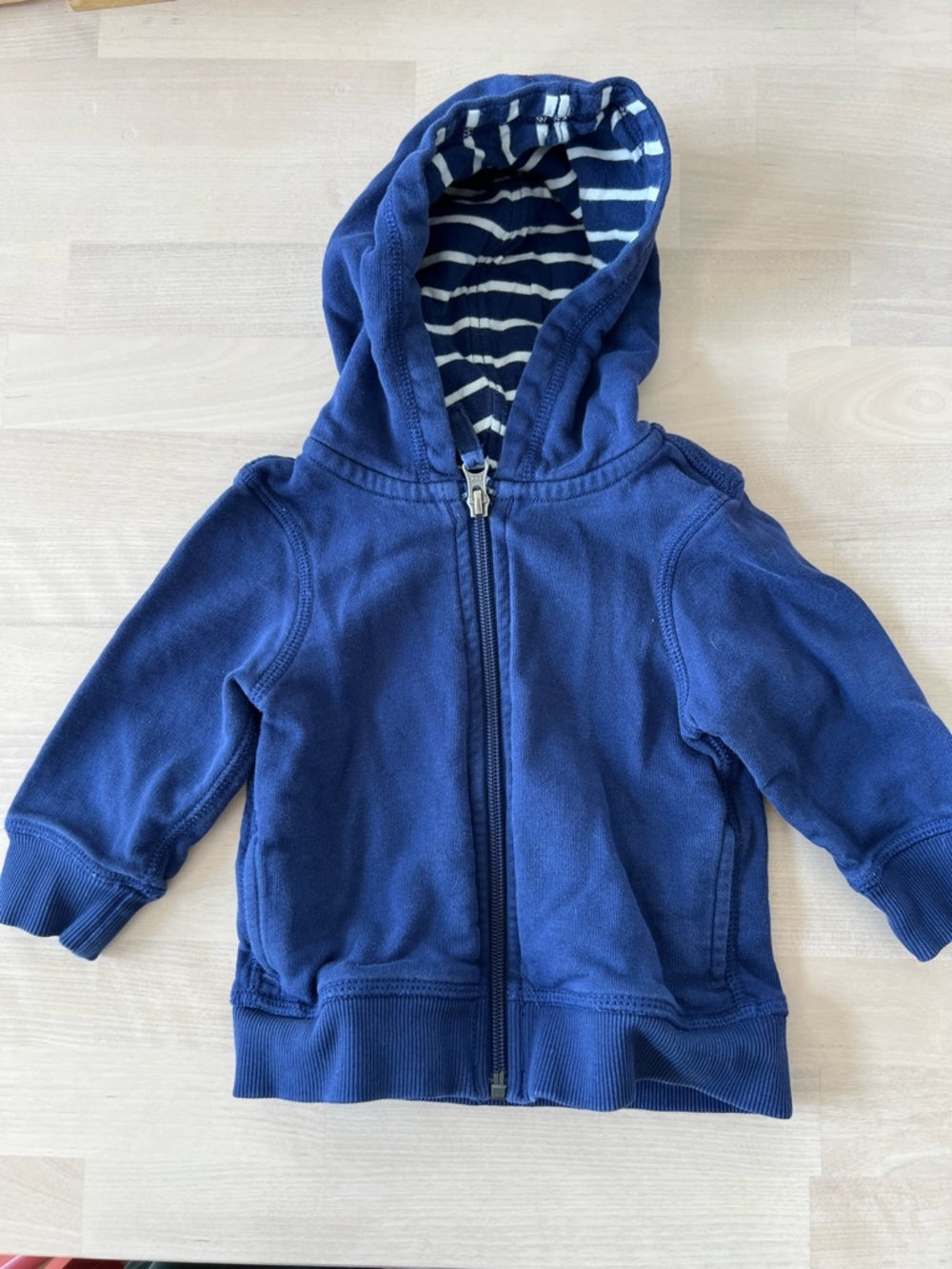 Hanna Andersson Baby Hoodie Navy Striped Lining Zip Front 75cm 12–18 Months